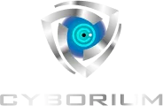 Logo of Cyborium featuring a sleek, metallic shield design with a blue eye-like central element, representing cybersecurity and advanced technology.