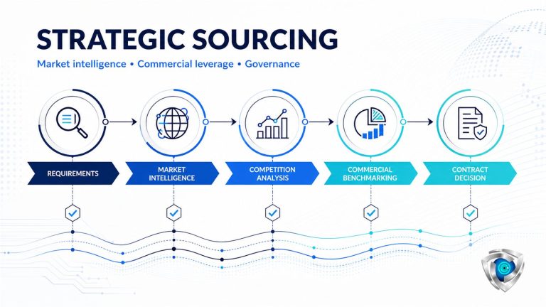 CYBORIUM strategic sourcing pathway from requirements and market intelligence to commercial benchmarking and contract decision