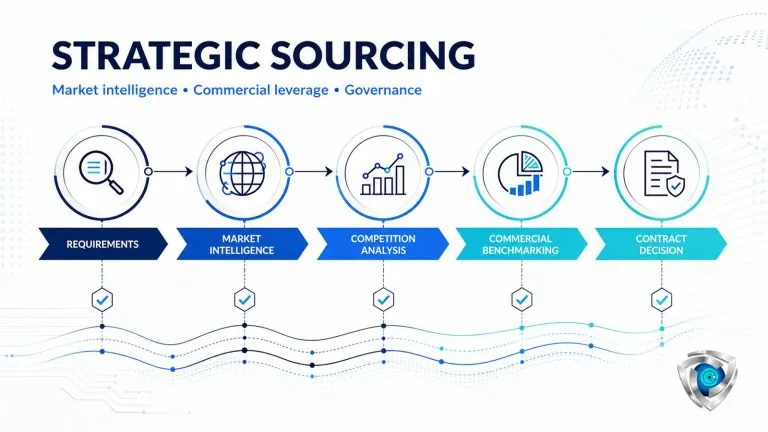 CYBORIUM strategic sourcing pathway from requirements and market intelligence to commercial benchmarking and contract decision